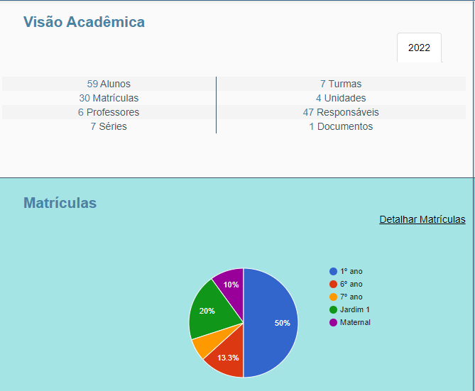 Figura 1. Visão acadêmica no painel 
                                        administrativo software para escolas Software de Gestão Escolar.