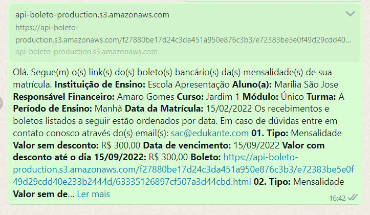 Figura 21. Software para escolas Software de Gestão Escolar pode permitir o envio de cobranças de boletos bancários por whatApp.