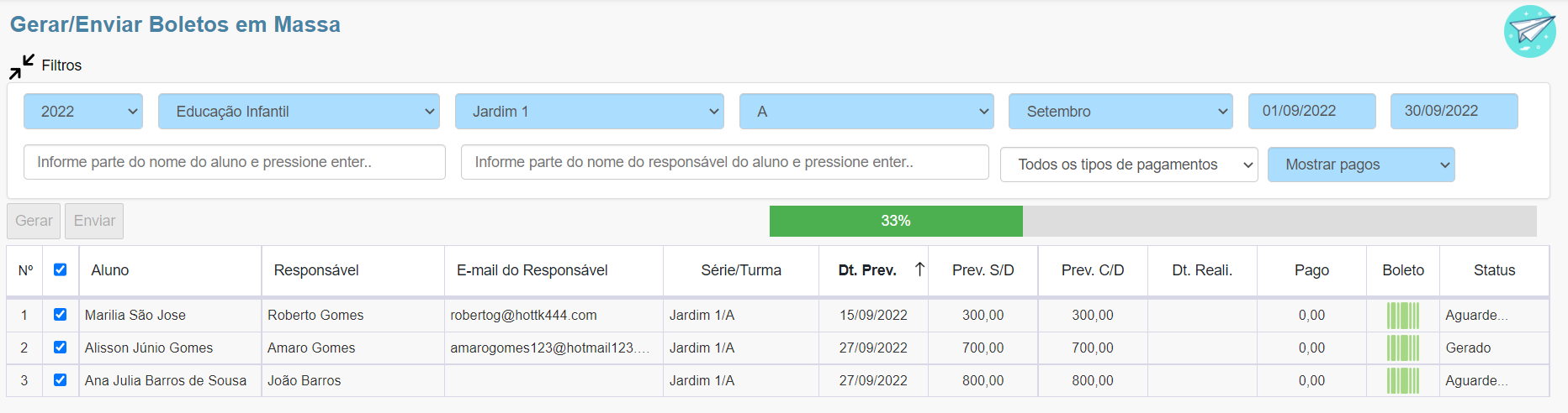 Figura 20. Software para escolas Software de Gestão Escolar deve permitir a geração e envio de boletos bancários em massa ou lote.