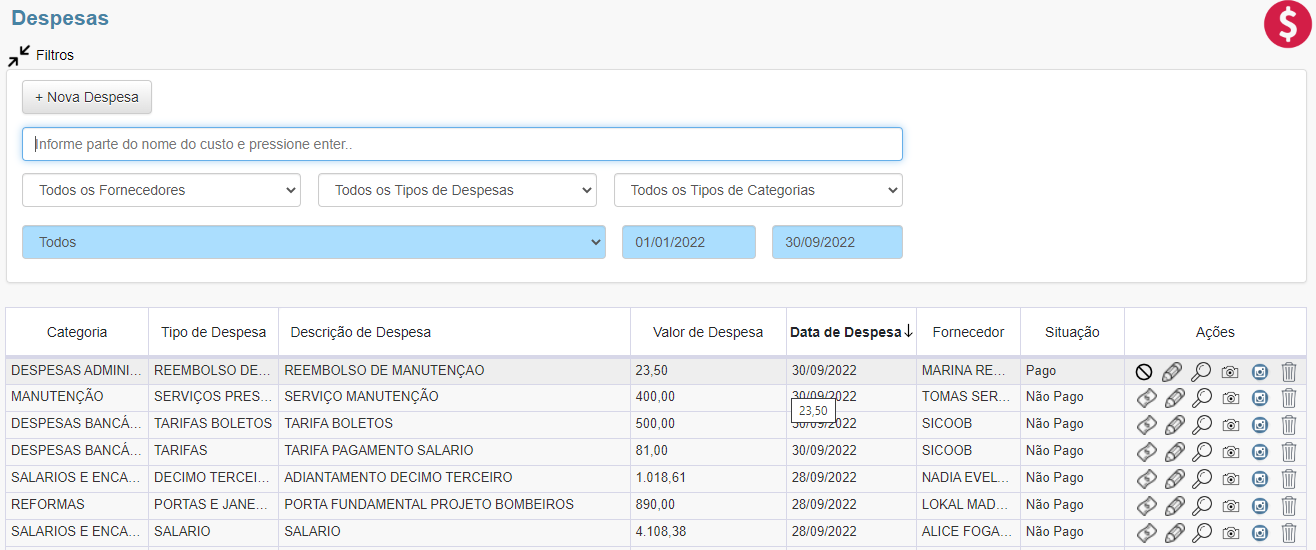 Figura 25. Software para escolas Software de Gestão Escolar, gestão de despesas.