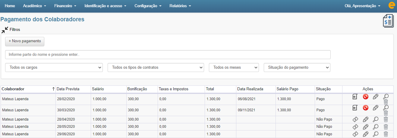 Figura 24. Software de Gestão Escolar Gestão da folha de pagamentos de uma escola.