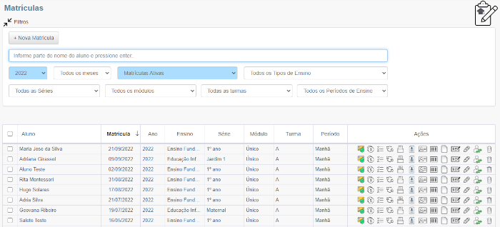 Figura 6. sistema de gestão escolar. Gestão de matrículas.
