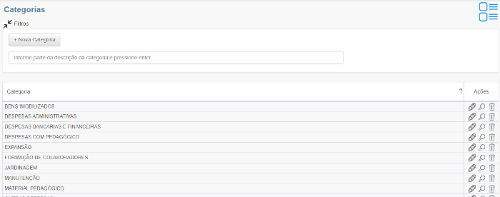 Figura 27. sistema de gestão escolar. Gestão das categorias das despesas.