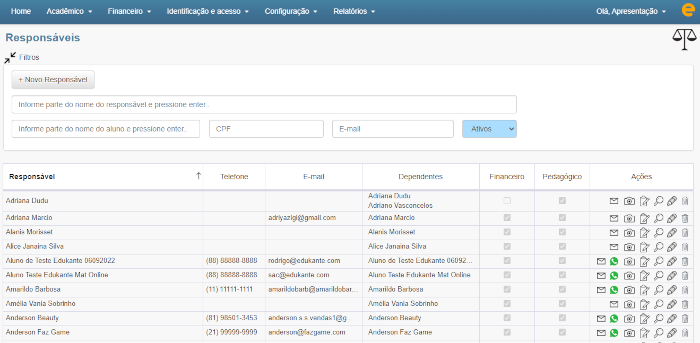 Figura 3. sistema de gestão escolar. 
                                                    Visão administrativa da gestão de responsáveis dos alunos.