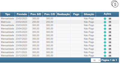 Figura 17. Gestão de recebimentos das mensalidades e matrículas no painel administrativo.