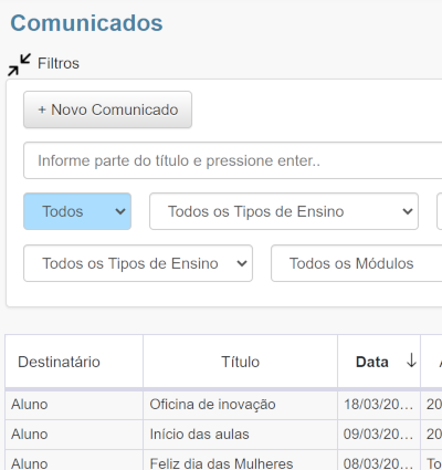 Sofware EAD gestão de comunicados para alunos e professores