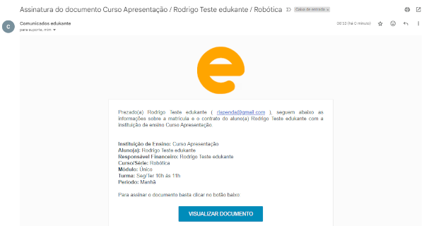 Software Assinatura Contrato Alunos Email